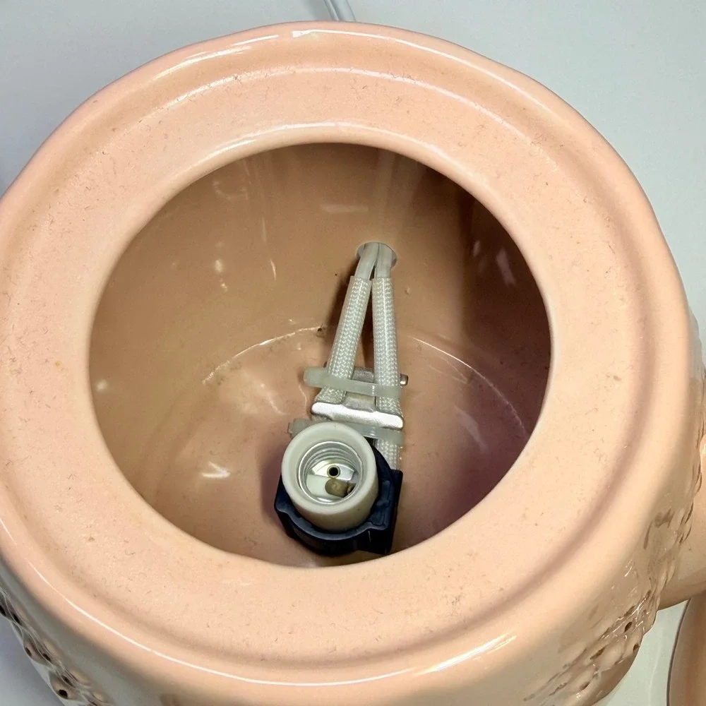 Retired Scentsy Tea Rose Electric Wax Warmer Pink Teapot Ceramic Eyelet Detail